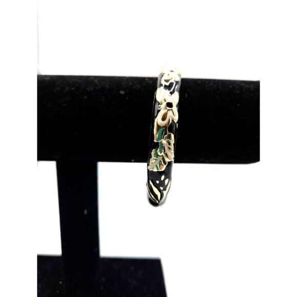 Jiu Long Xing Vintage Enamel Butterfly Black & White Cloissonet Clamper Bracelet - Picture 2 of 7